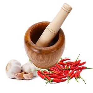 Wooden Mortar and Pestle Set Grinder Bowl For Garlic Ginger Spices Kitchen Tool