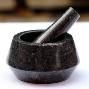 Black Mortar and Pestle Set Home Kitchen Round Indian Granite Pharmacy Ayurveda